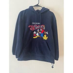 Disney’s The Original Crew Pullover Fleece Hoodie Size M Navy Blue Vintage